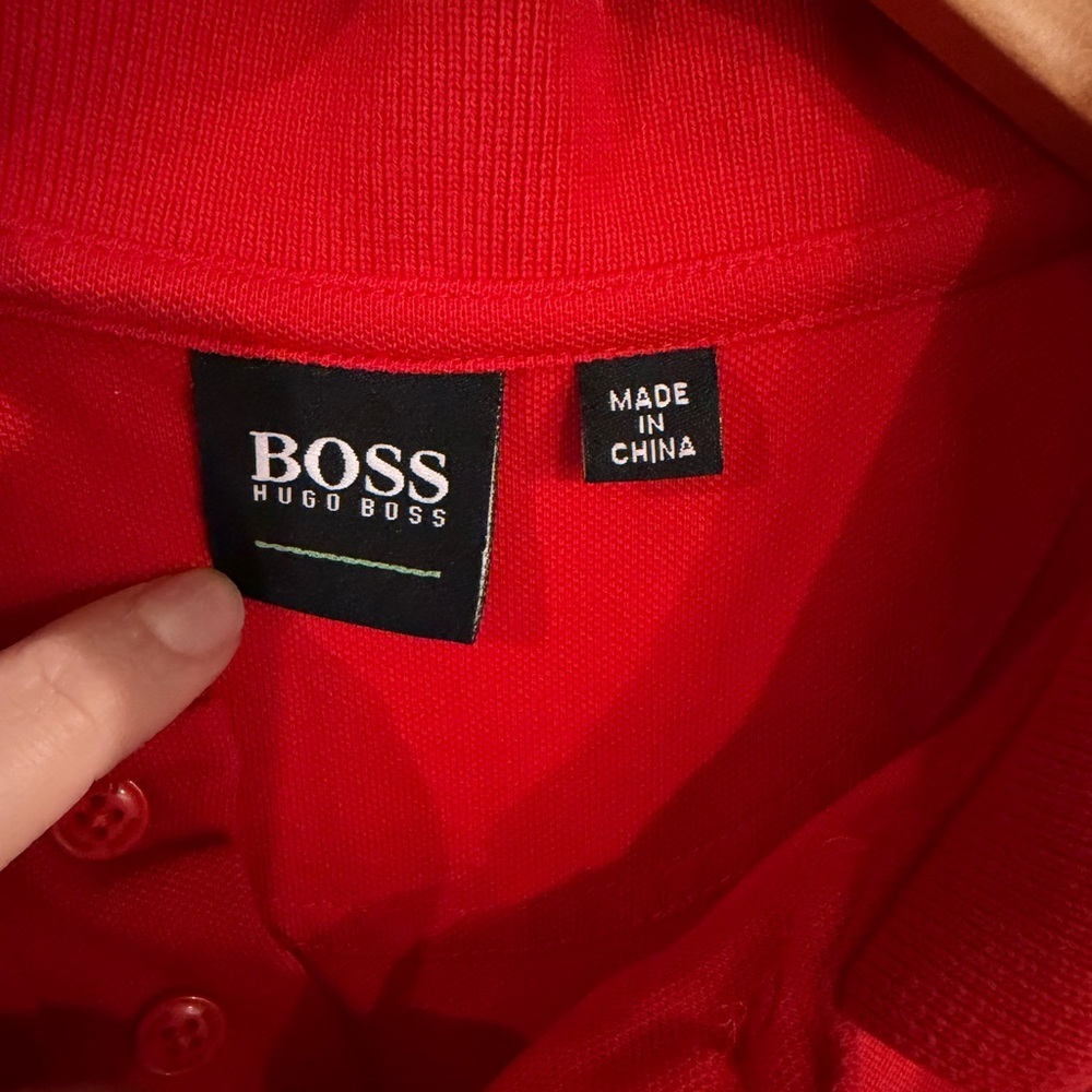NWOT Hugo Boss Vibrant Red Polo Shirt with Black Accents size Small - Picture 4 of 6